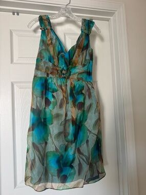 Suzi Chin for Maggy Boutique Teal & Brown Floral Midi Dress